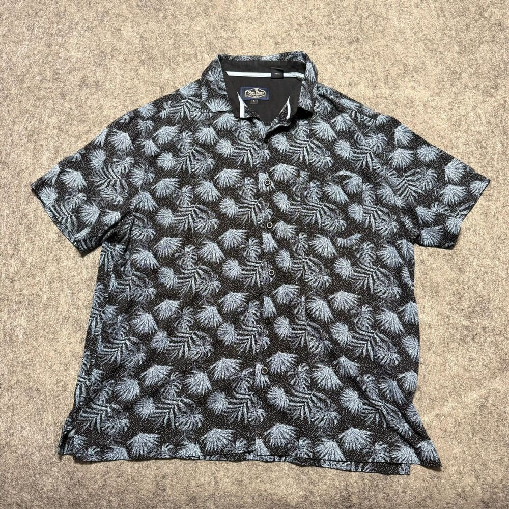 Nat Nast Mens Hawaiian Shirt Size L Blue Silk Blend Tropical Palm Beach Print